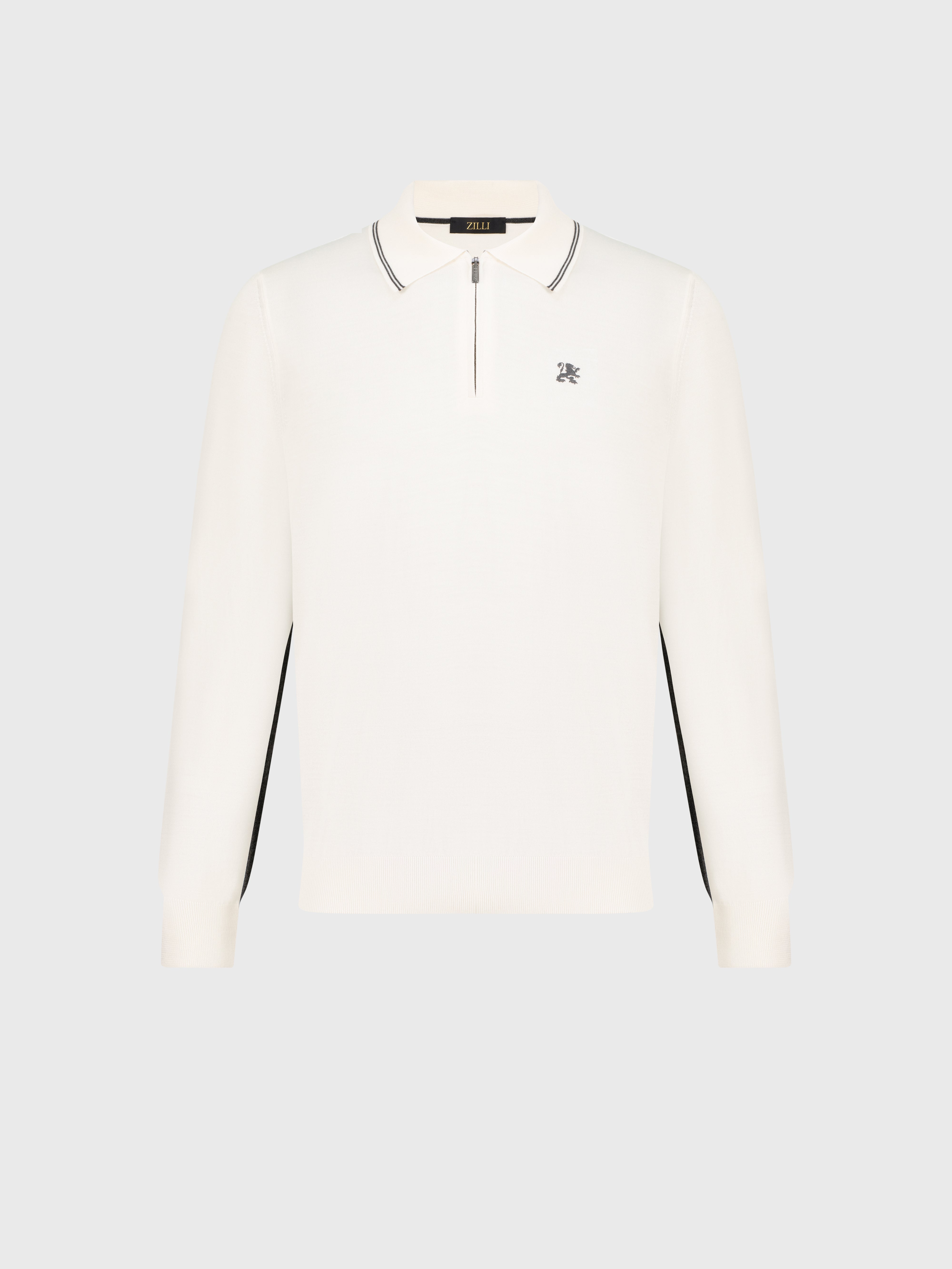 Long Sleeve Polo Shirt with Griffon Emblem Embroidery White