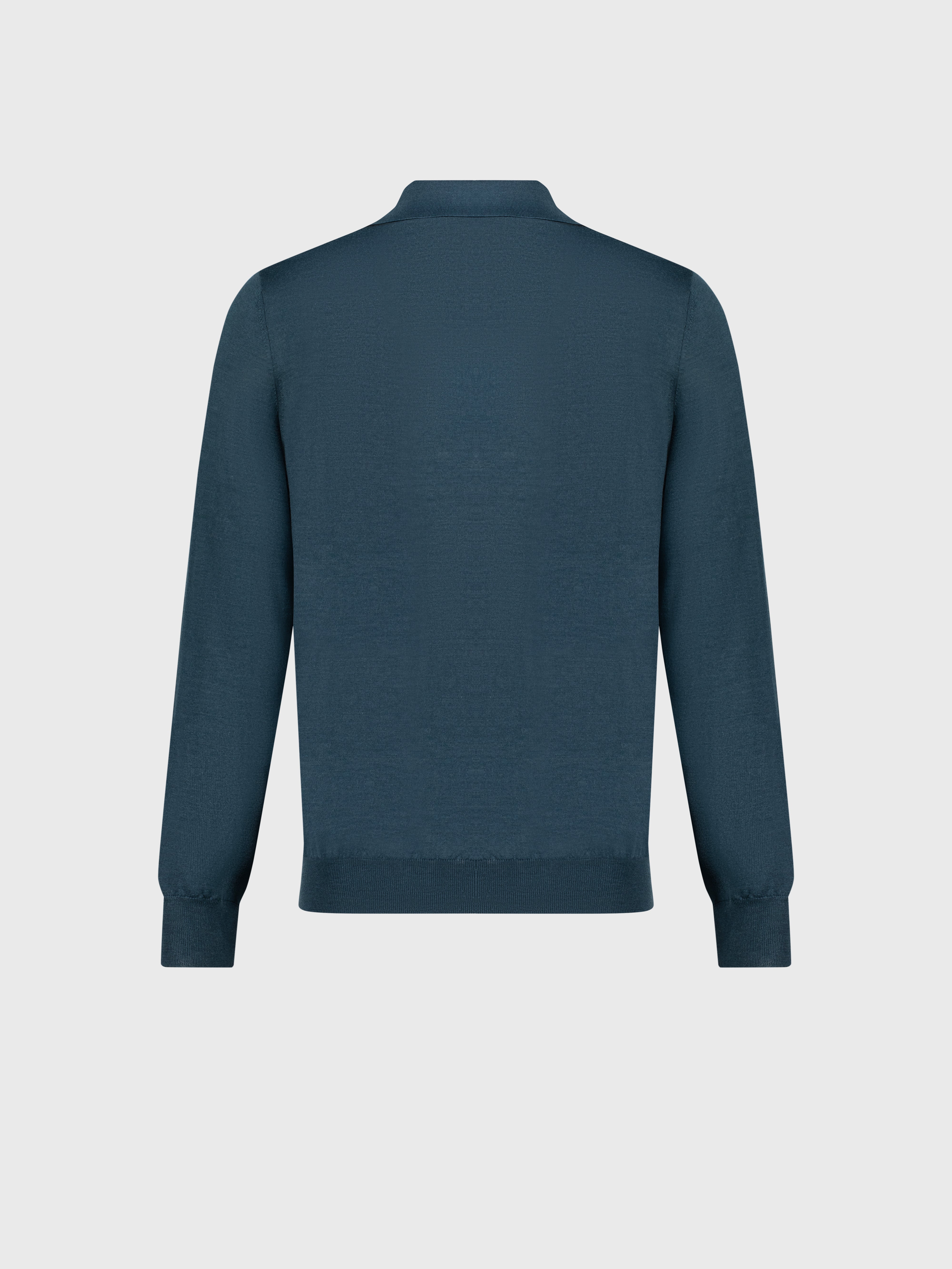 Long Sleeve Polo Shirt with Rhombus Pattern Dark Green