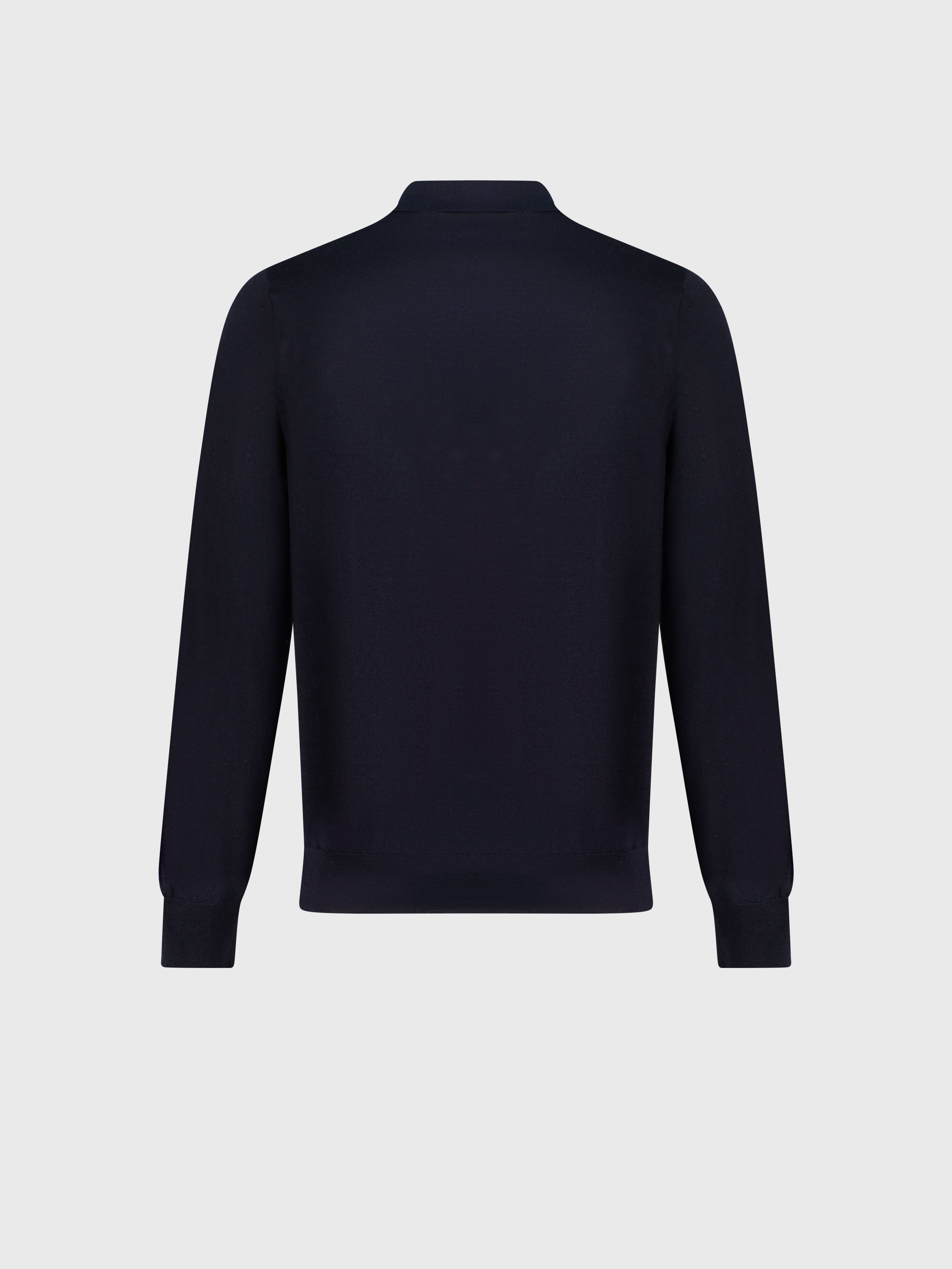 Long Sleeve Polo Shirt with Rhombus Pattern Dark Navy