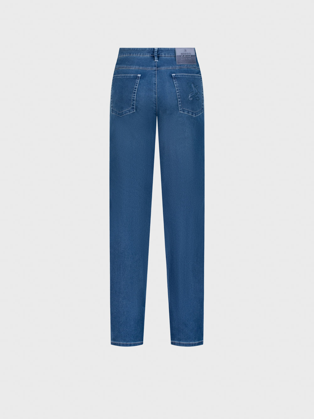 Slim Fit "Big Lion" Embroidery Denim Cotton Trousers - Blue Jeans