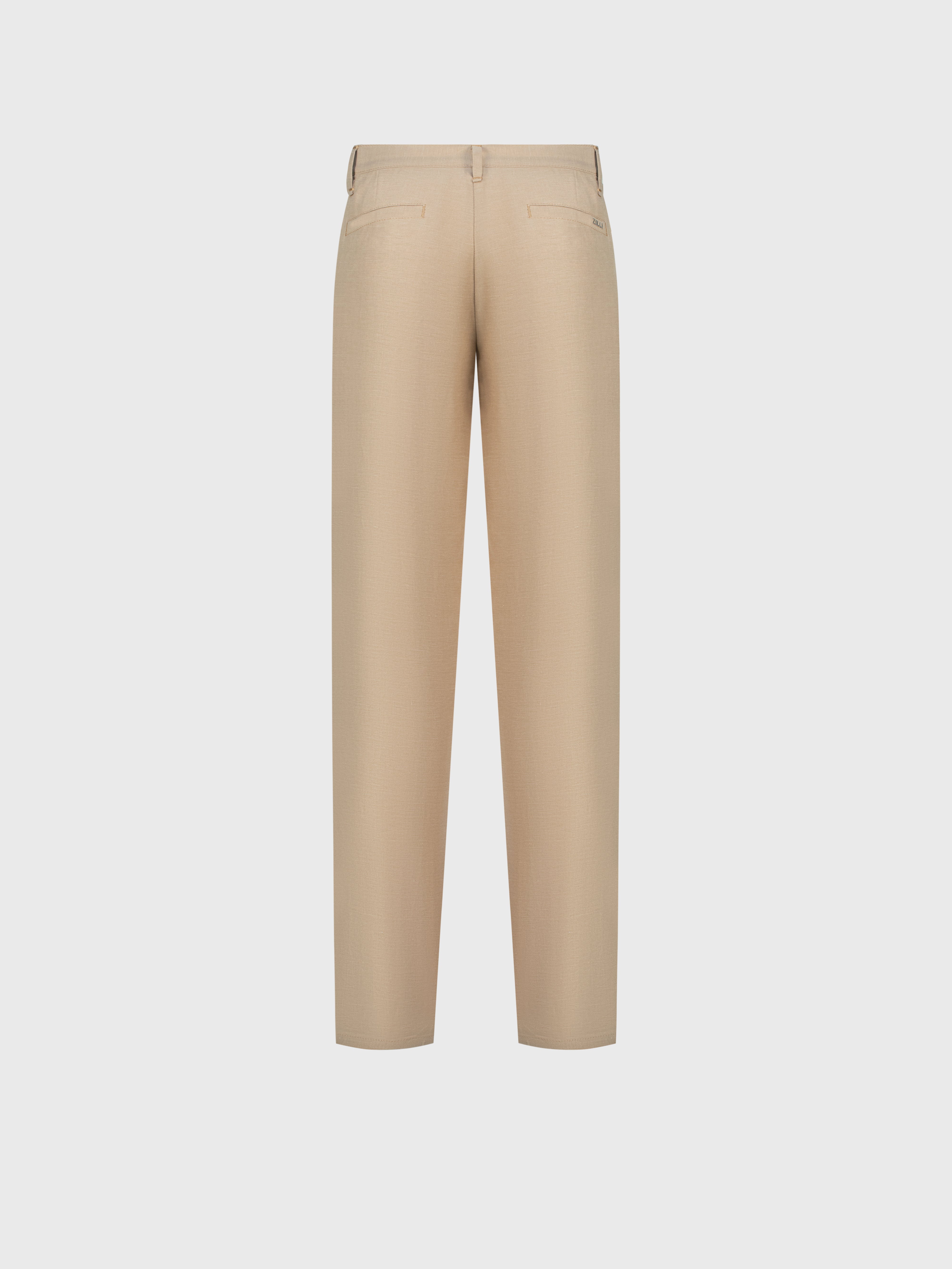 Slim Fit Linen Trousers - Camel