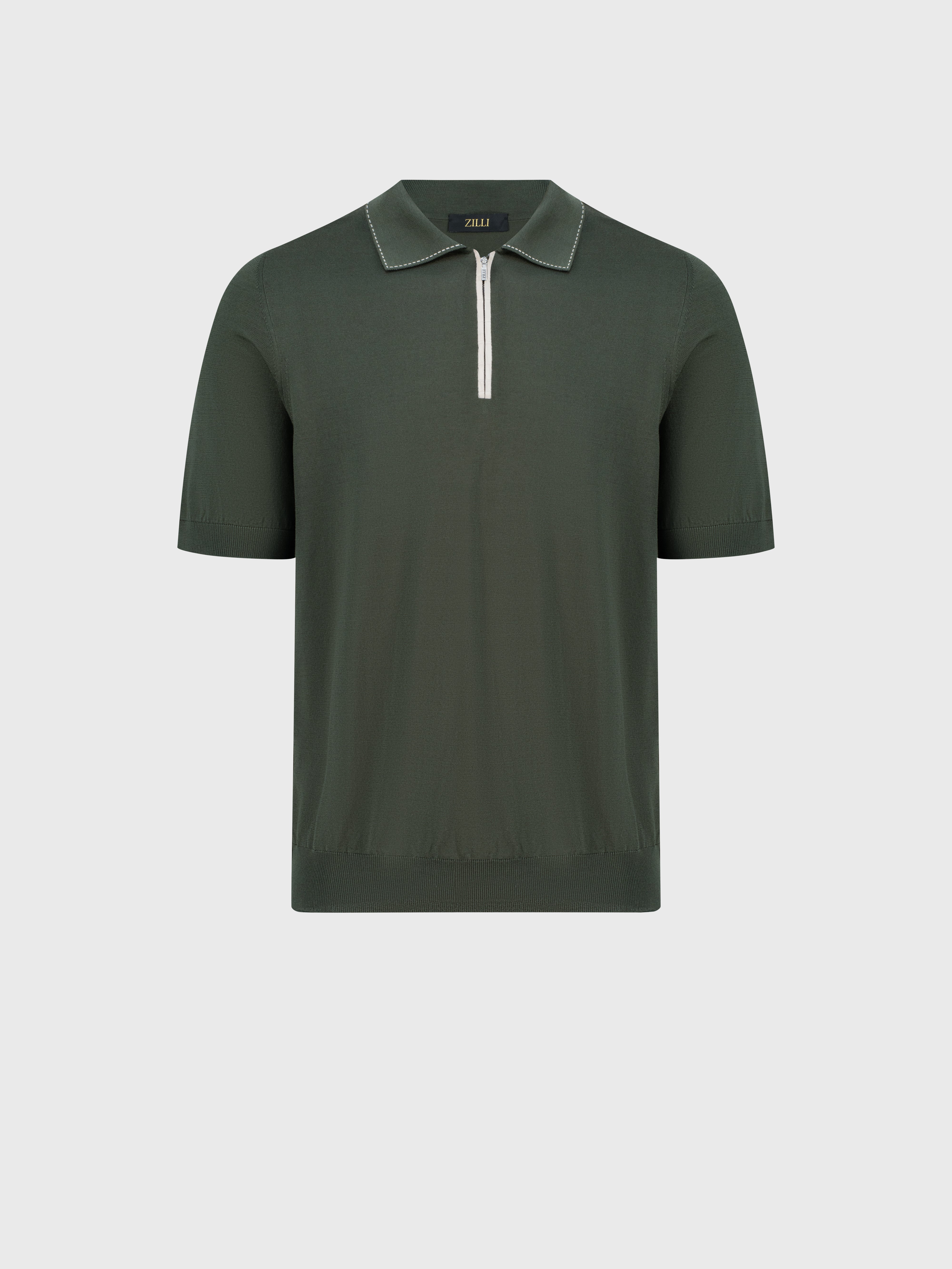 Crocodile-Detailed Silk and Cotton Polo - Deep Military