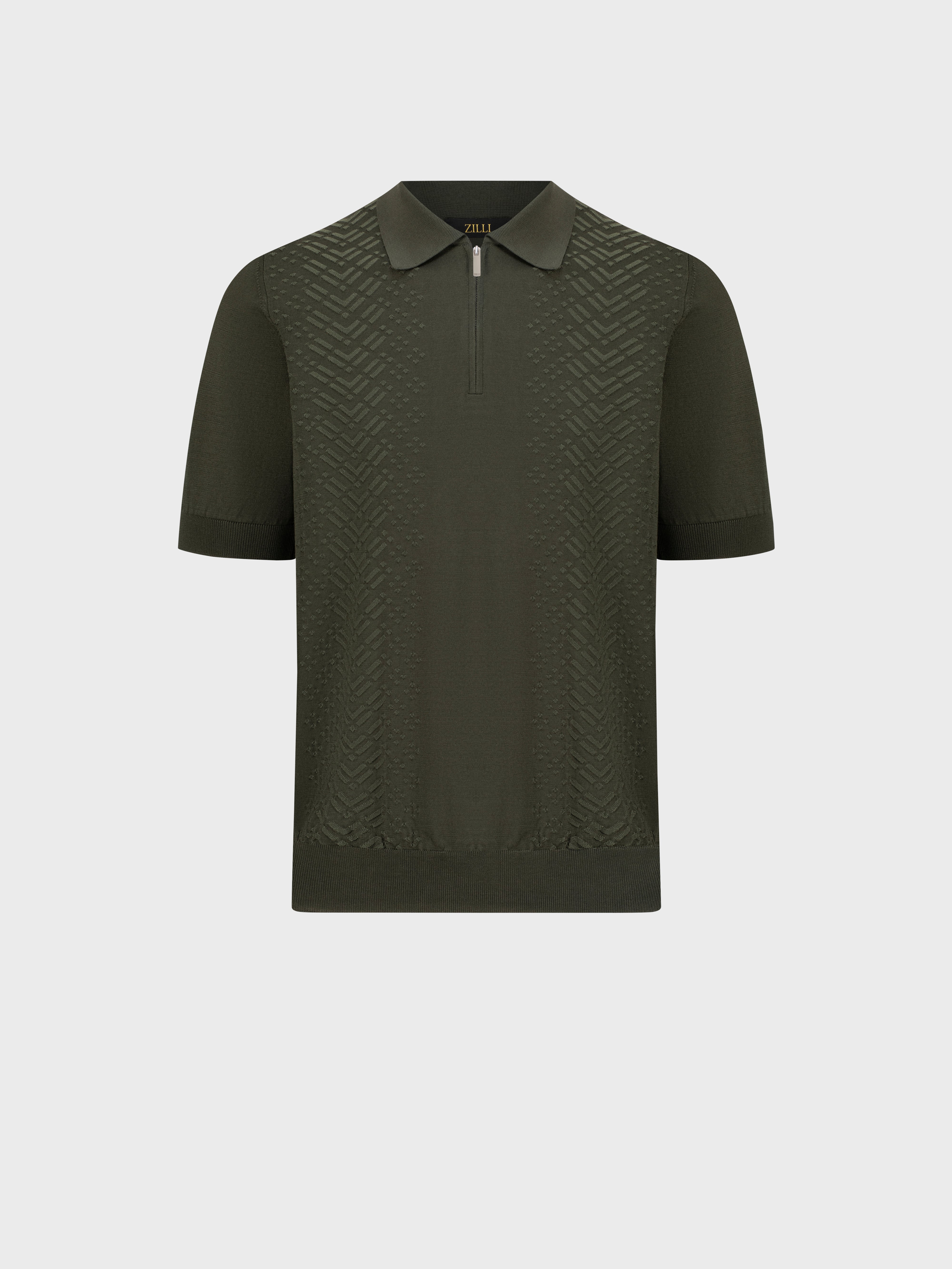 "Micro Lozenges" Silk and Cotton Knit Polo - Deep Military