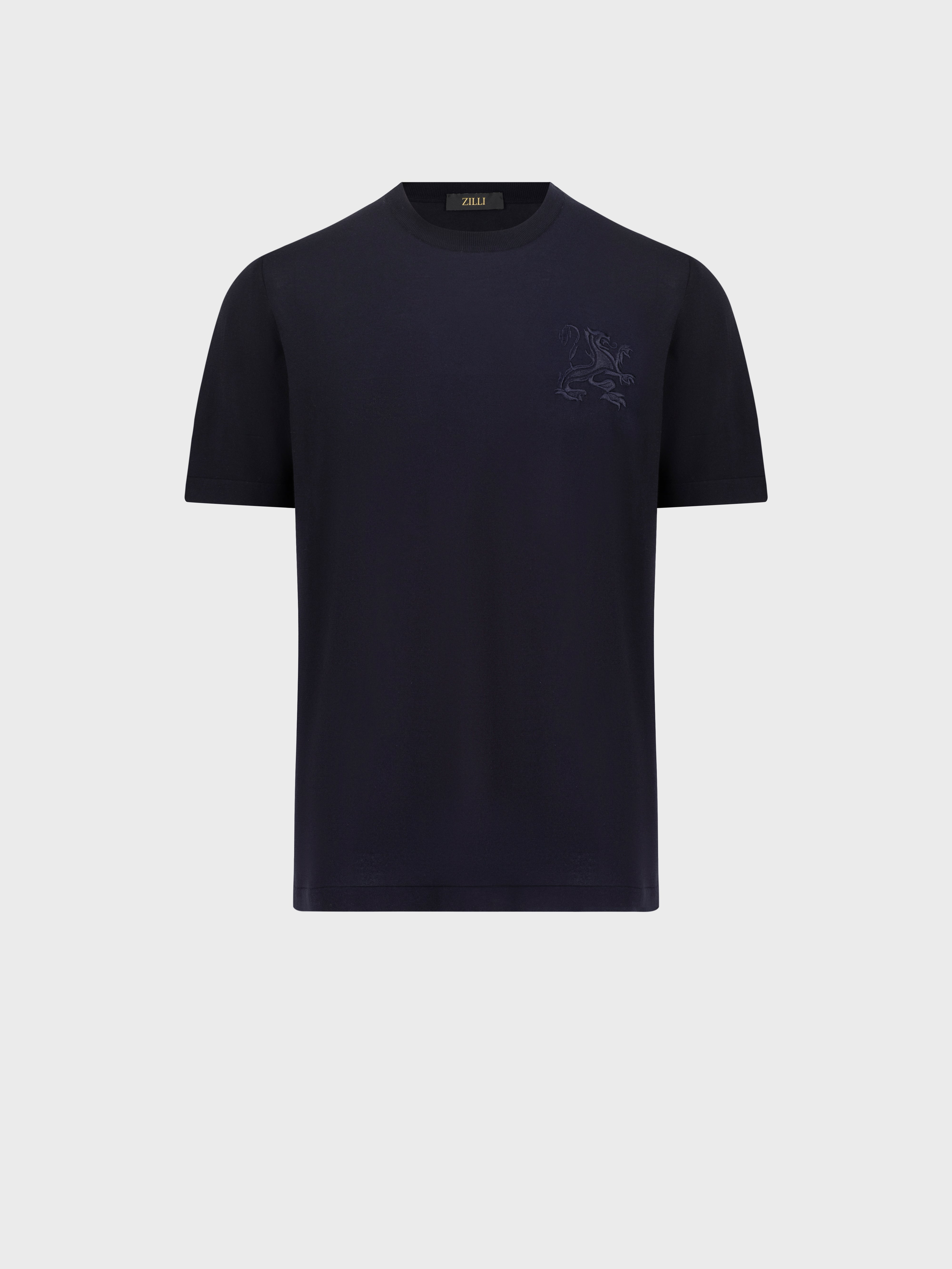 "Big Lion" Piquet Cotton Shirt - Blue Navy