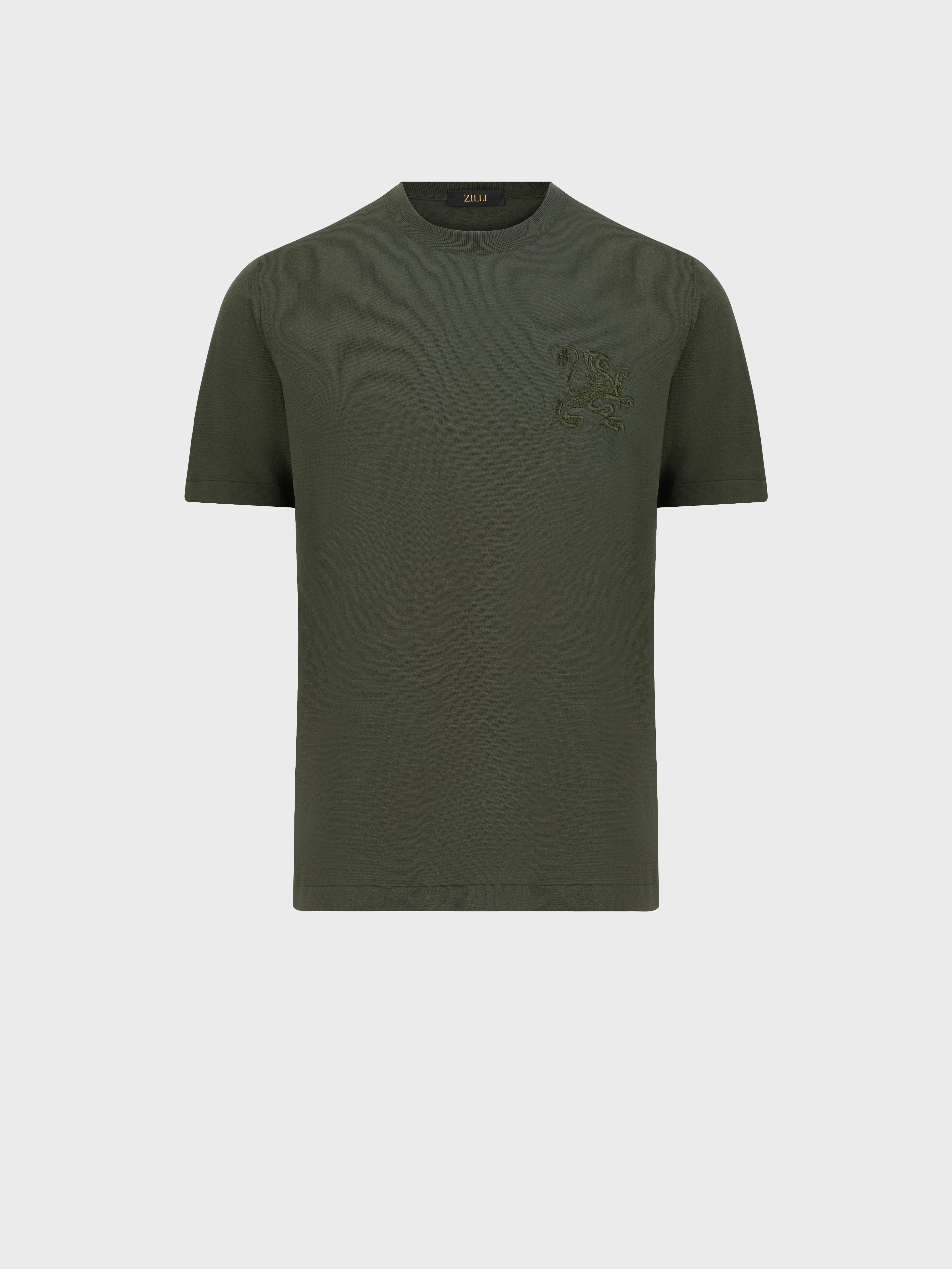 "Big Lion" Piquet Cotton Shirt - Deep Military