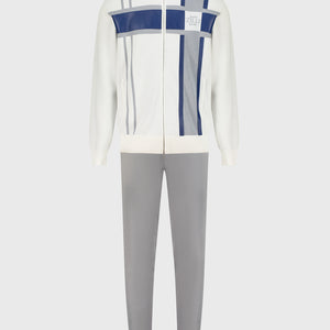 Two-Piece Geometric Pattern Jogging Suit - Natural White