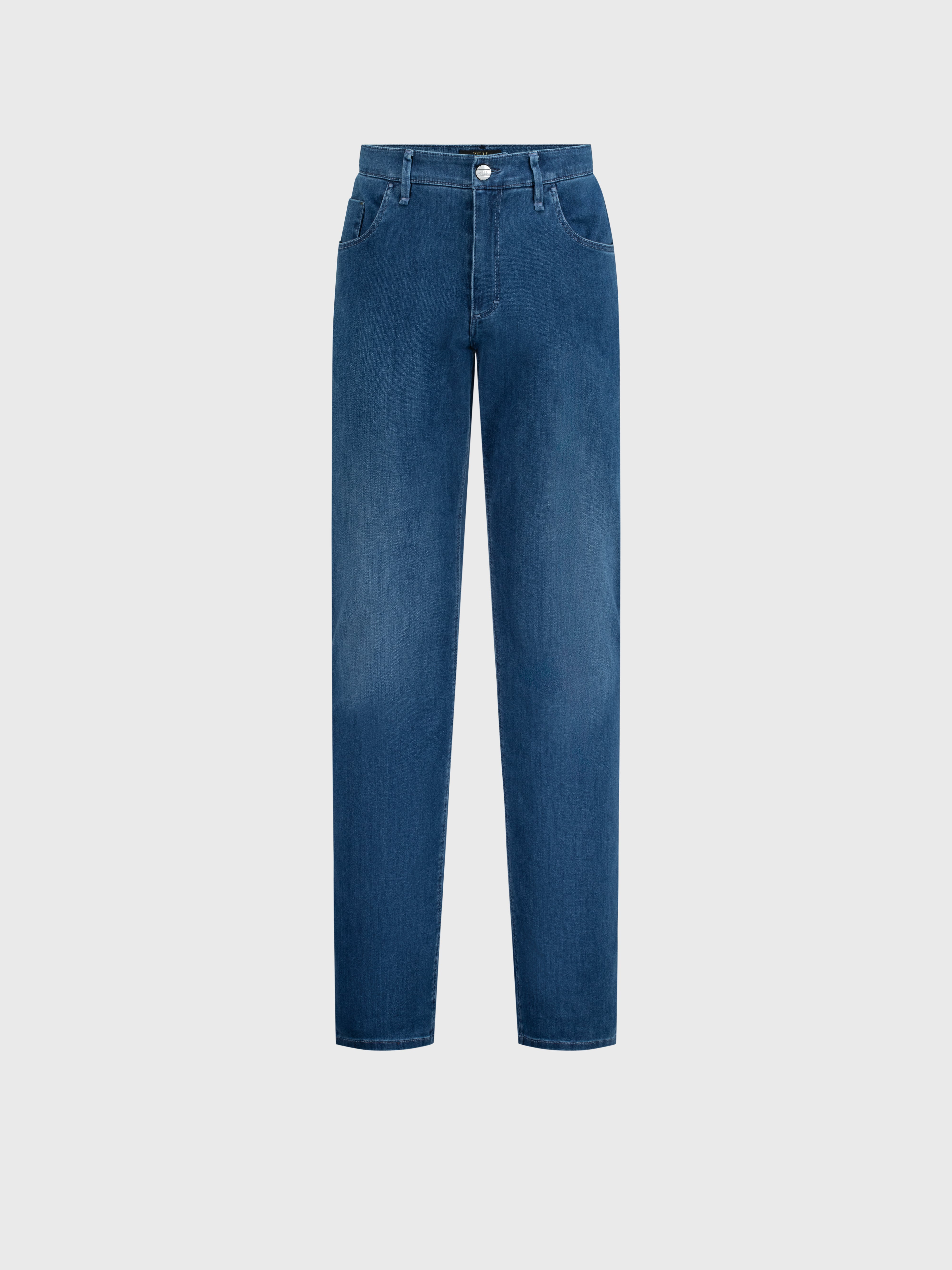 "Lion" Embroidery Tailored Denim Cotton Trousers - Blue Jeans