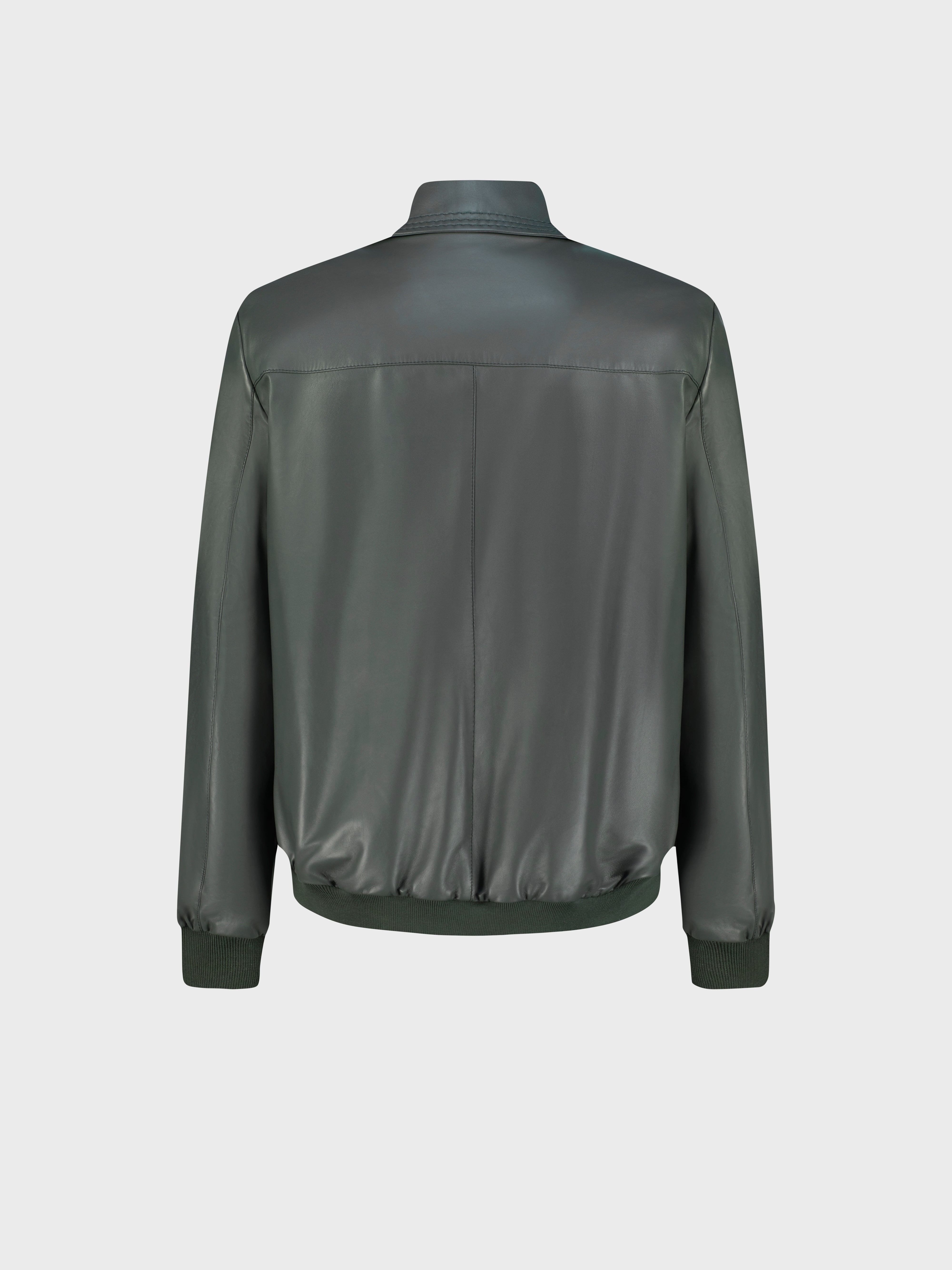 Triple-Stitched Collar Leather Jacket - Deep Military