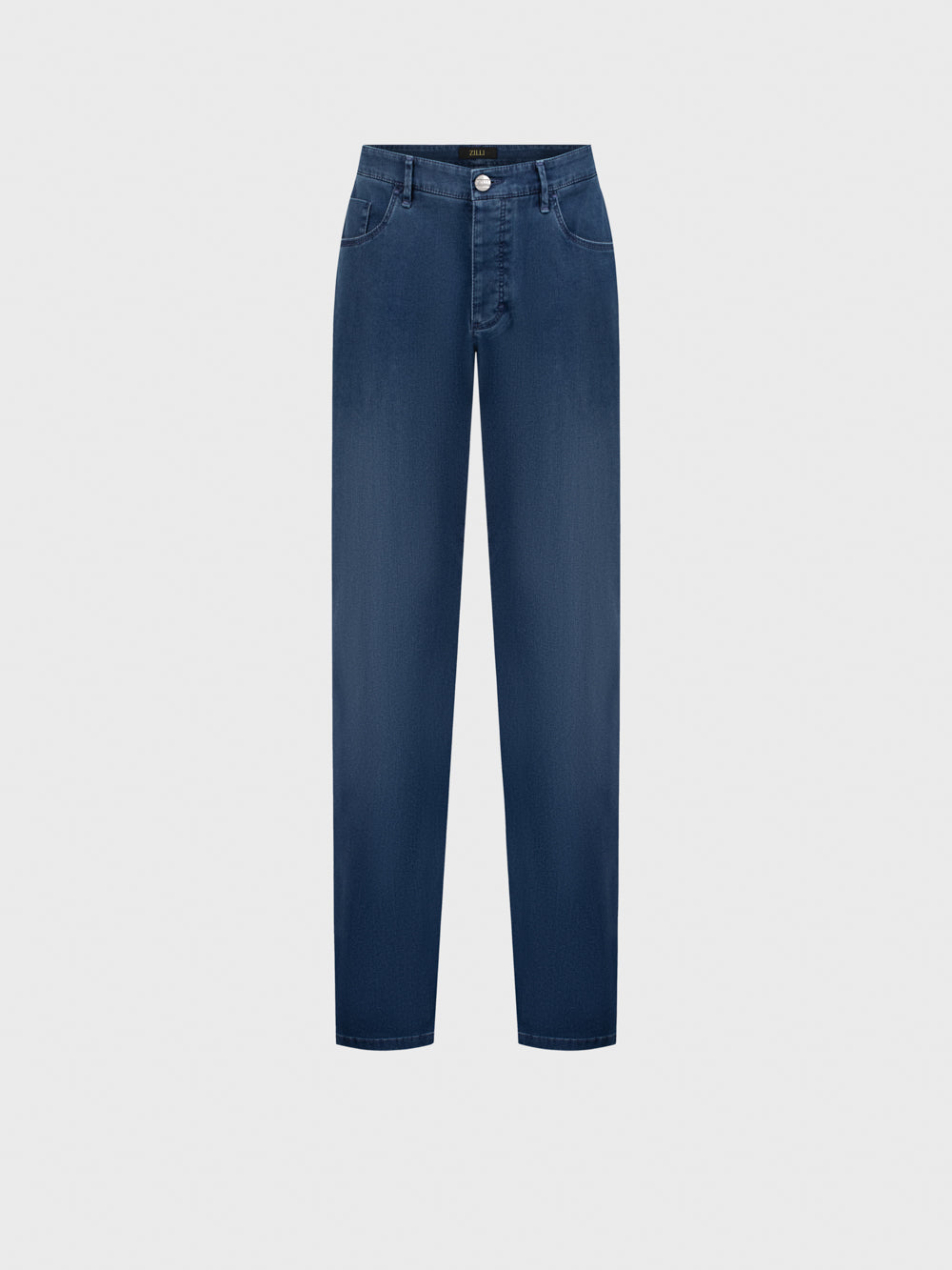 Slim Fit "Big Lion" Embroidery Denim Cotton Trousers - Blue