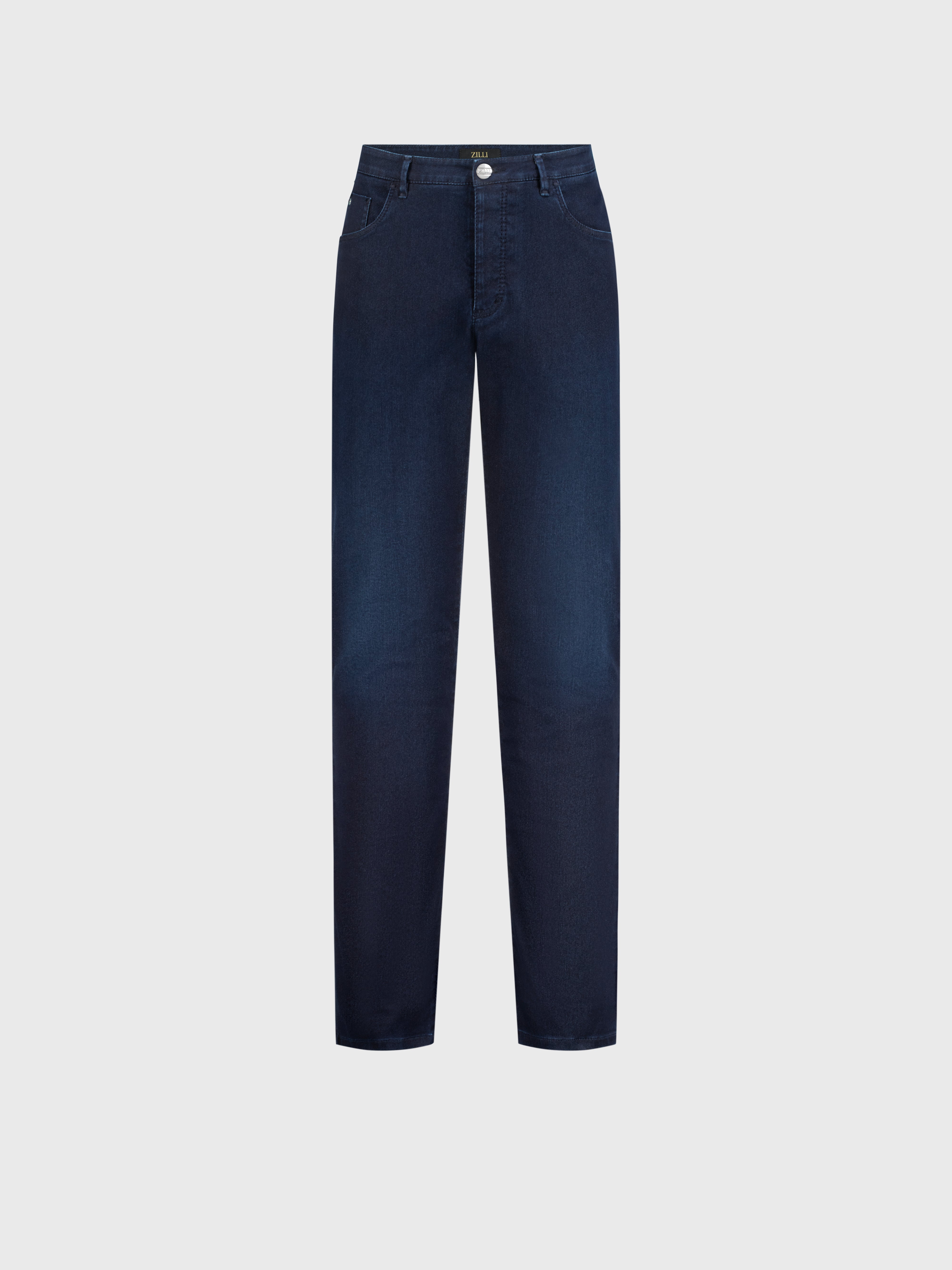 Slim Fit "Big Lion" Embroidery Denim Cotton Trousers - Blue Navy