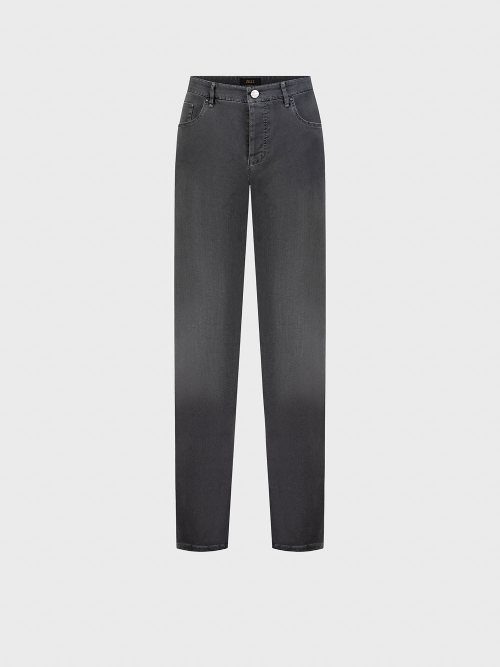 Slim Fit "Big Lion" Embroidery Denim Cotton Trousers - Soft Grey