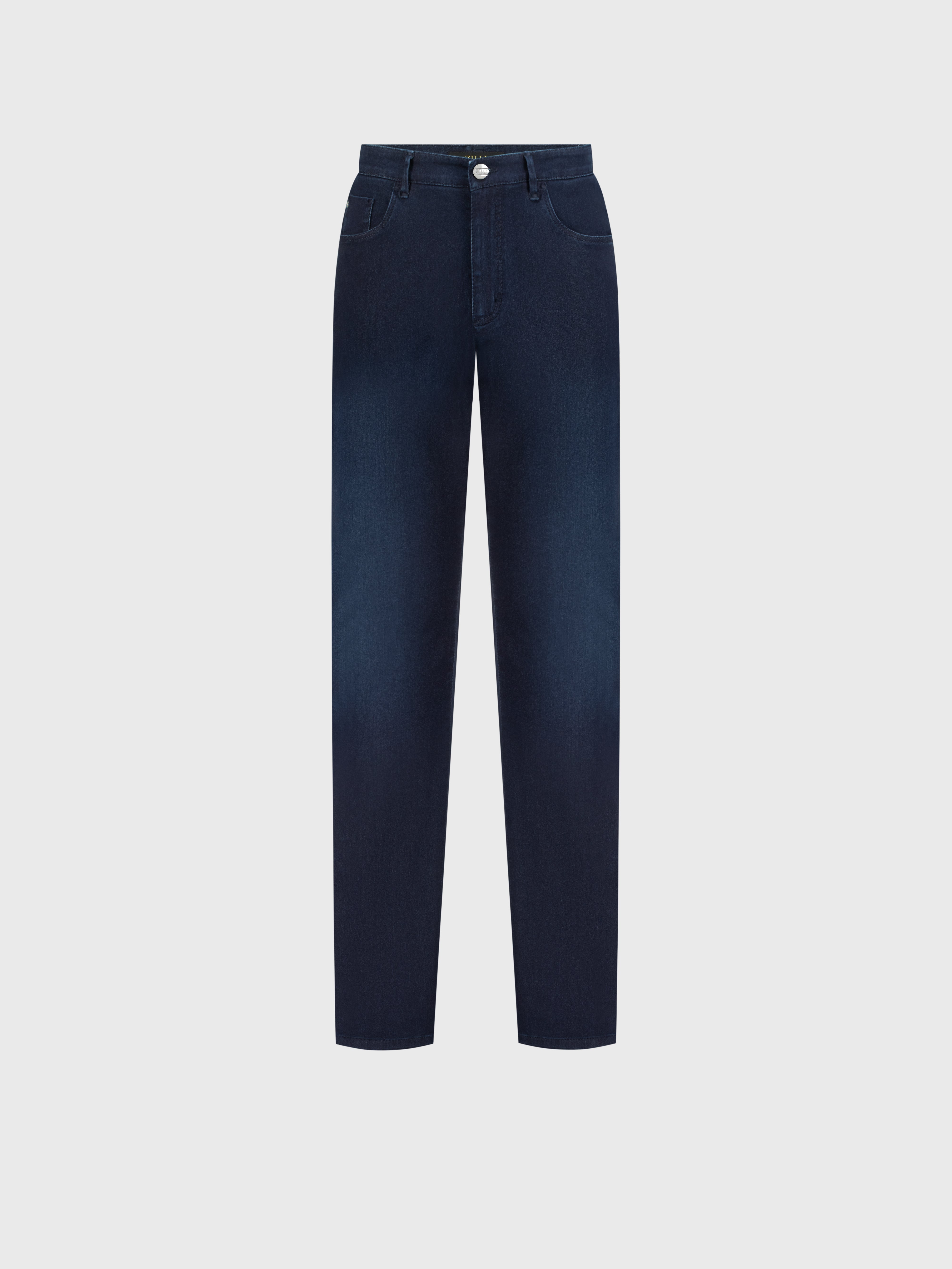 Hybrid Fit "Big Lion" Embroidery Denim Cotton Trousers - Blue Navy