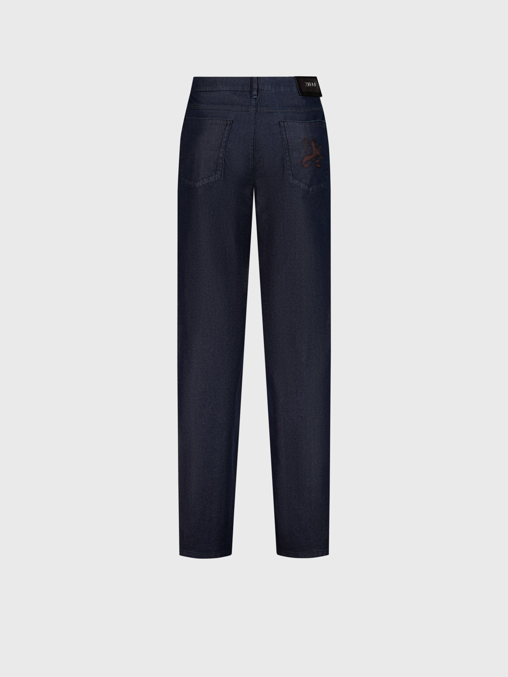 Slim Fit "Big Lion" Embroidery Denim Cotton Trousers - Blue Navy