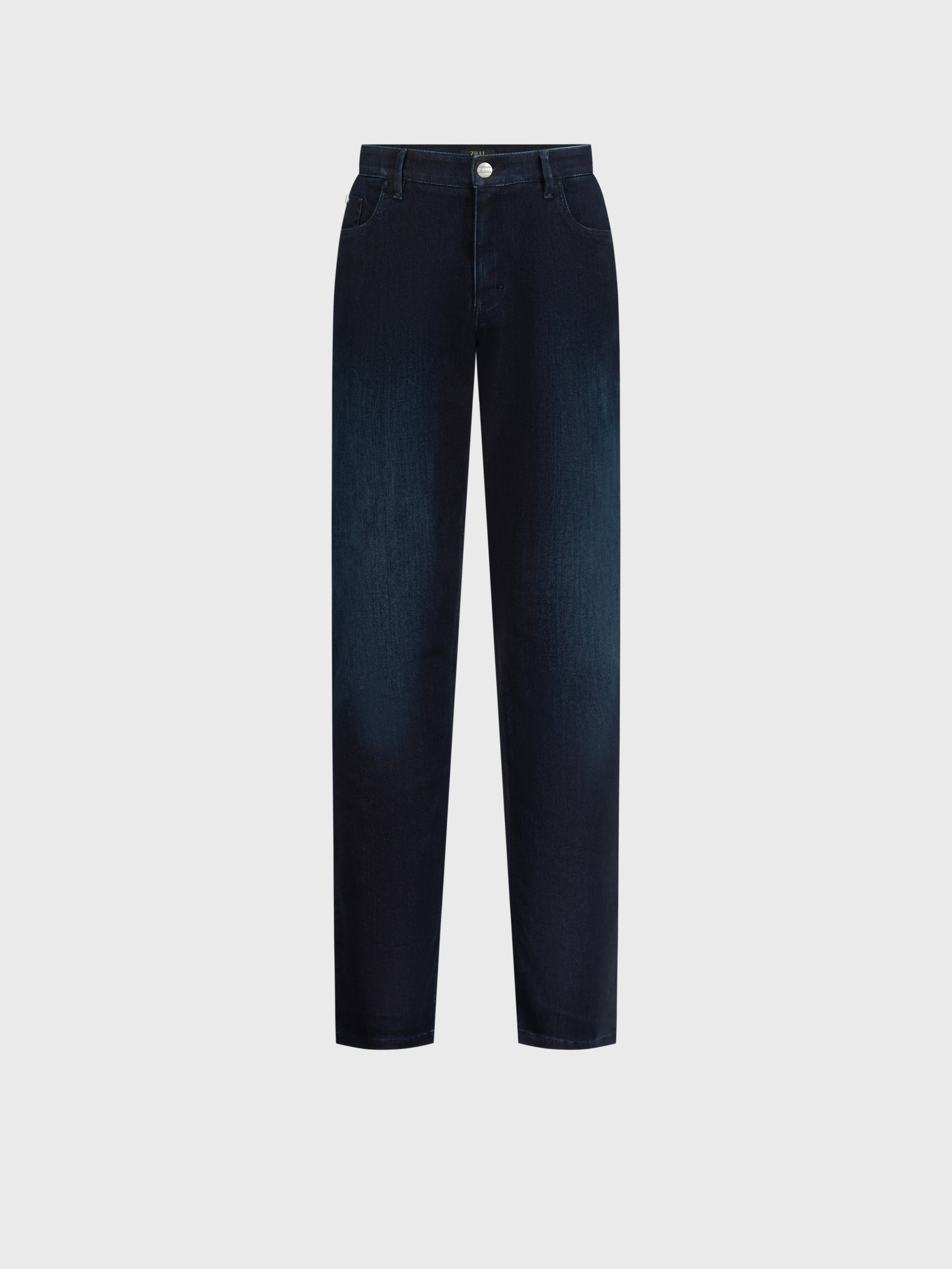 "Lion" Embroidery Denim Cotton Trousers - Blue Navy