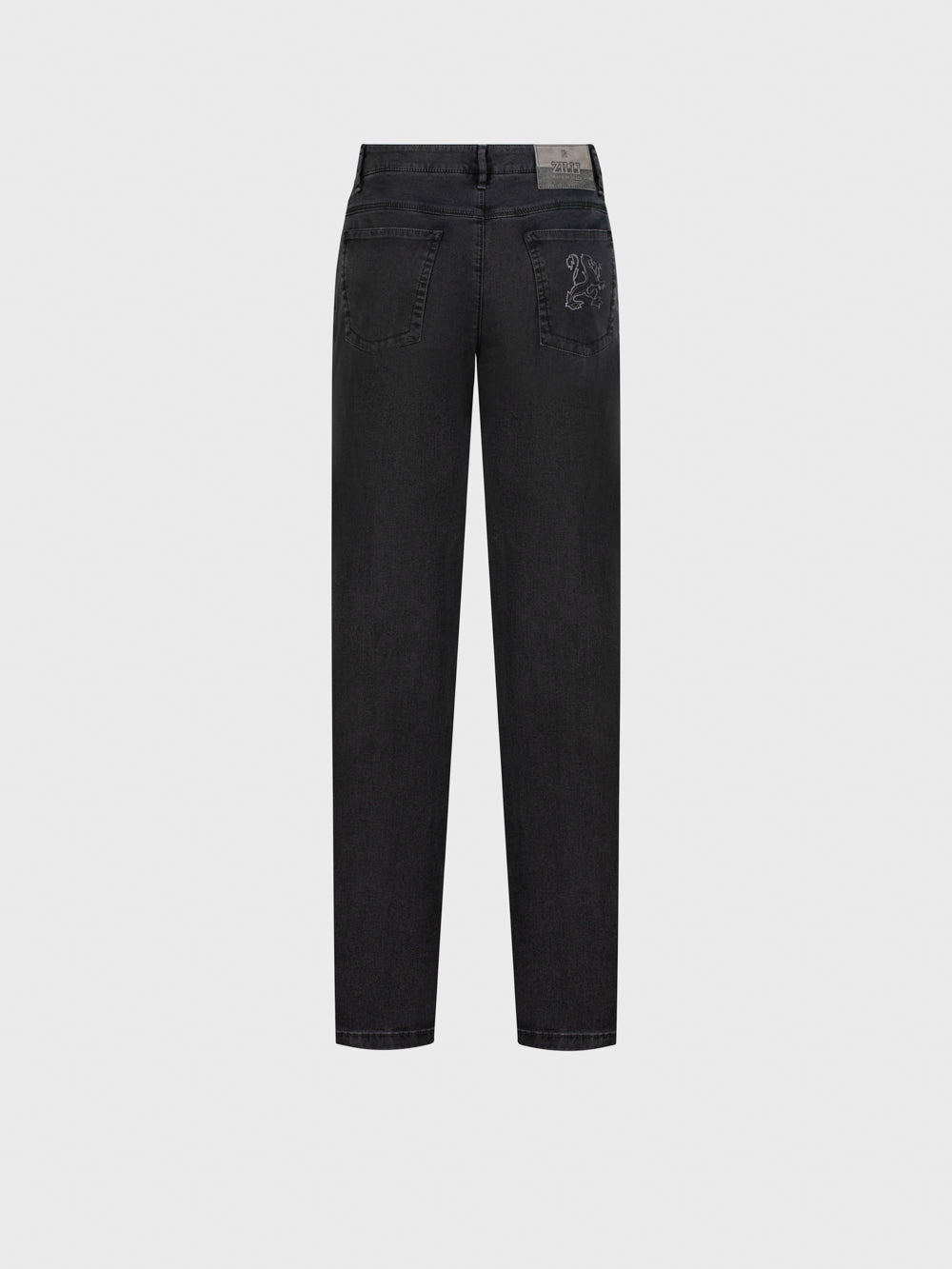 Slim Fit "Big Lion" Embroidery Denim Cotton Trousers - Grey Anthracite