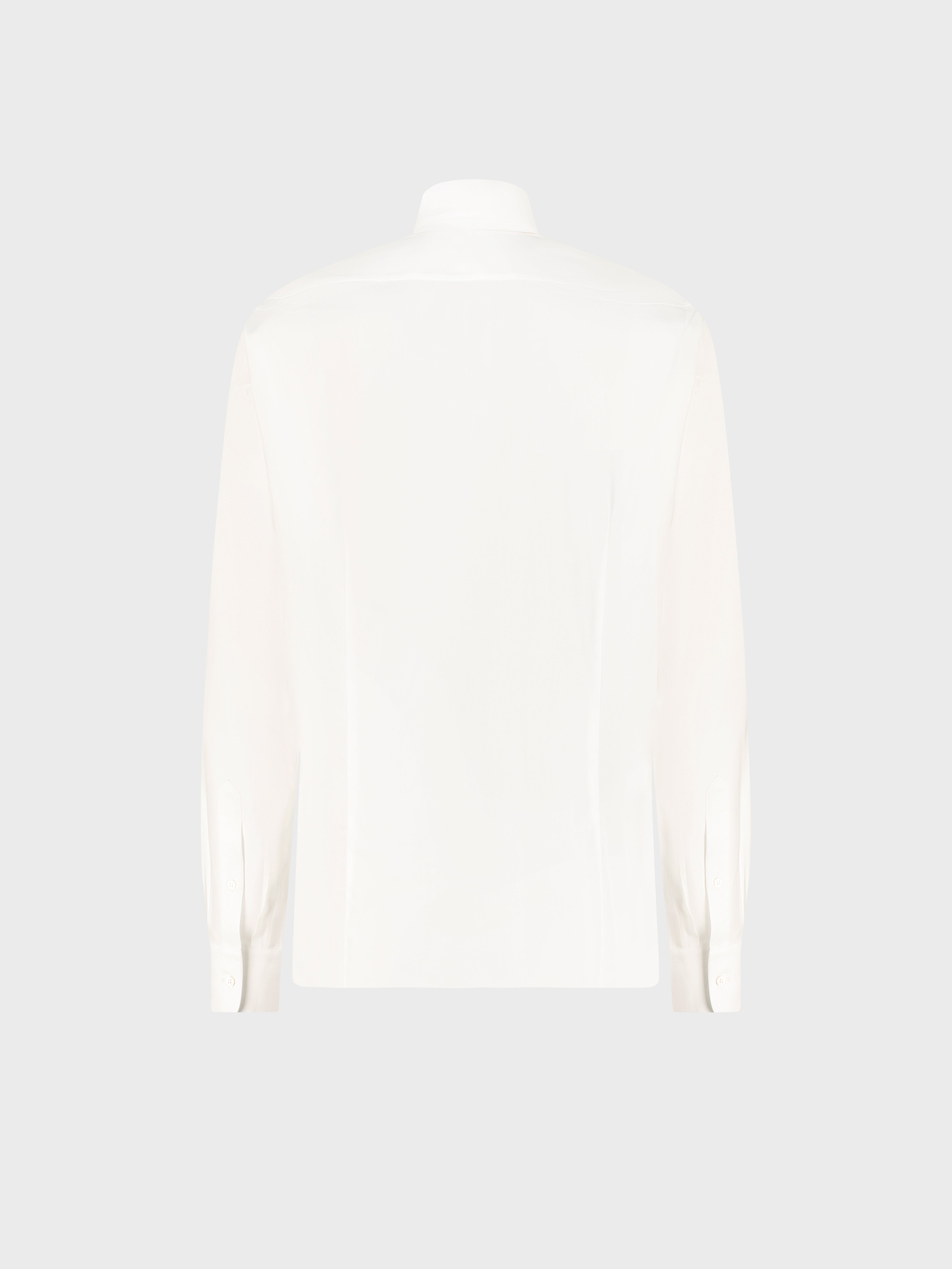 Triple-Stitched Hidden Button Collar Cotton Shirt - Pearl White