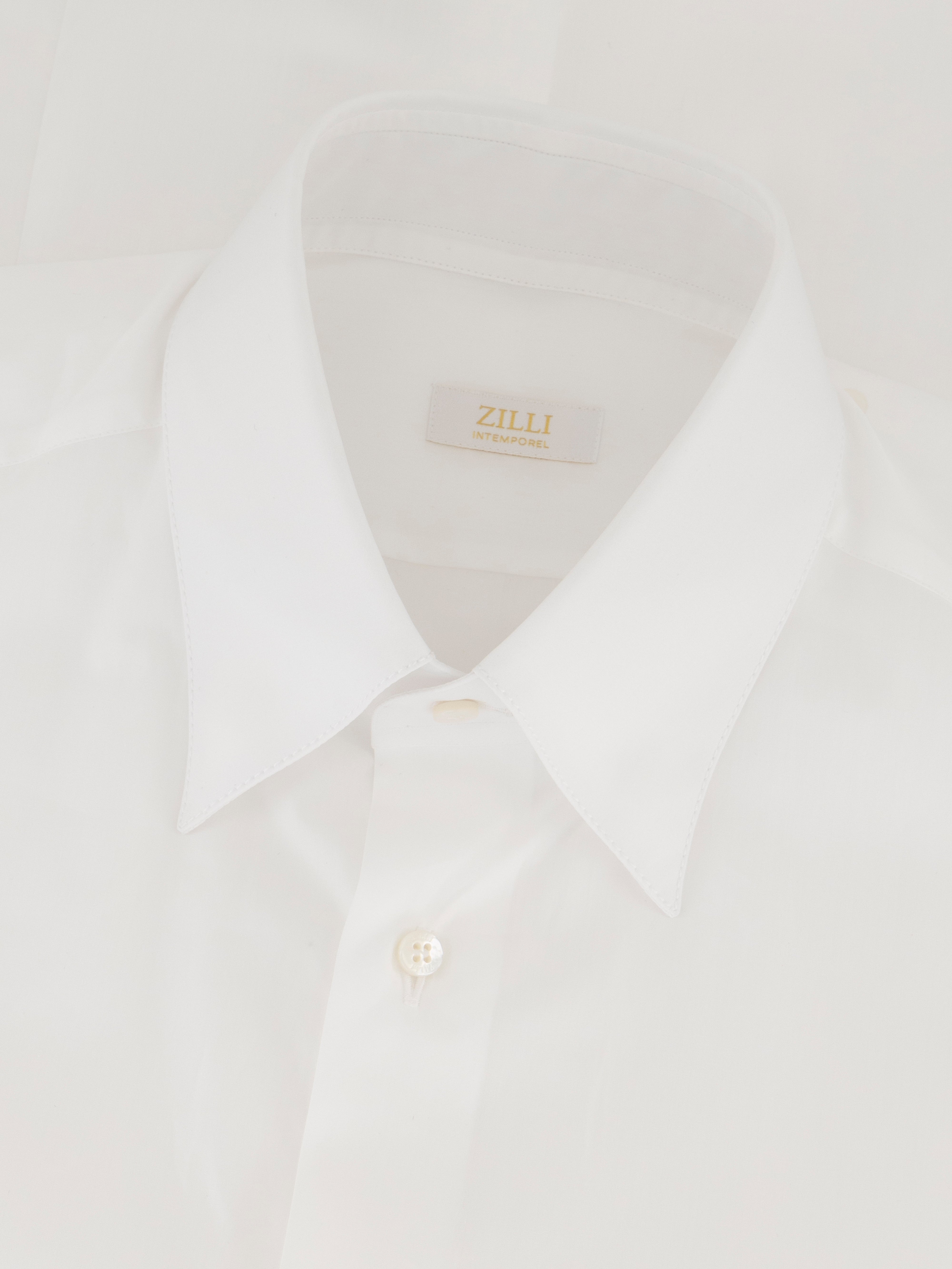 Triple-Stitched Hidden Button Collar Cotton Shirt - Pearl White