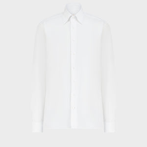 Triple-Stitched Hidden Button Collar Sea Island Cotton Shirt - White
