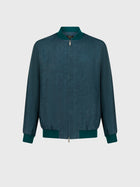 Ribbed Collar Linen Bomber Jacket - Deep Malachite