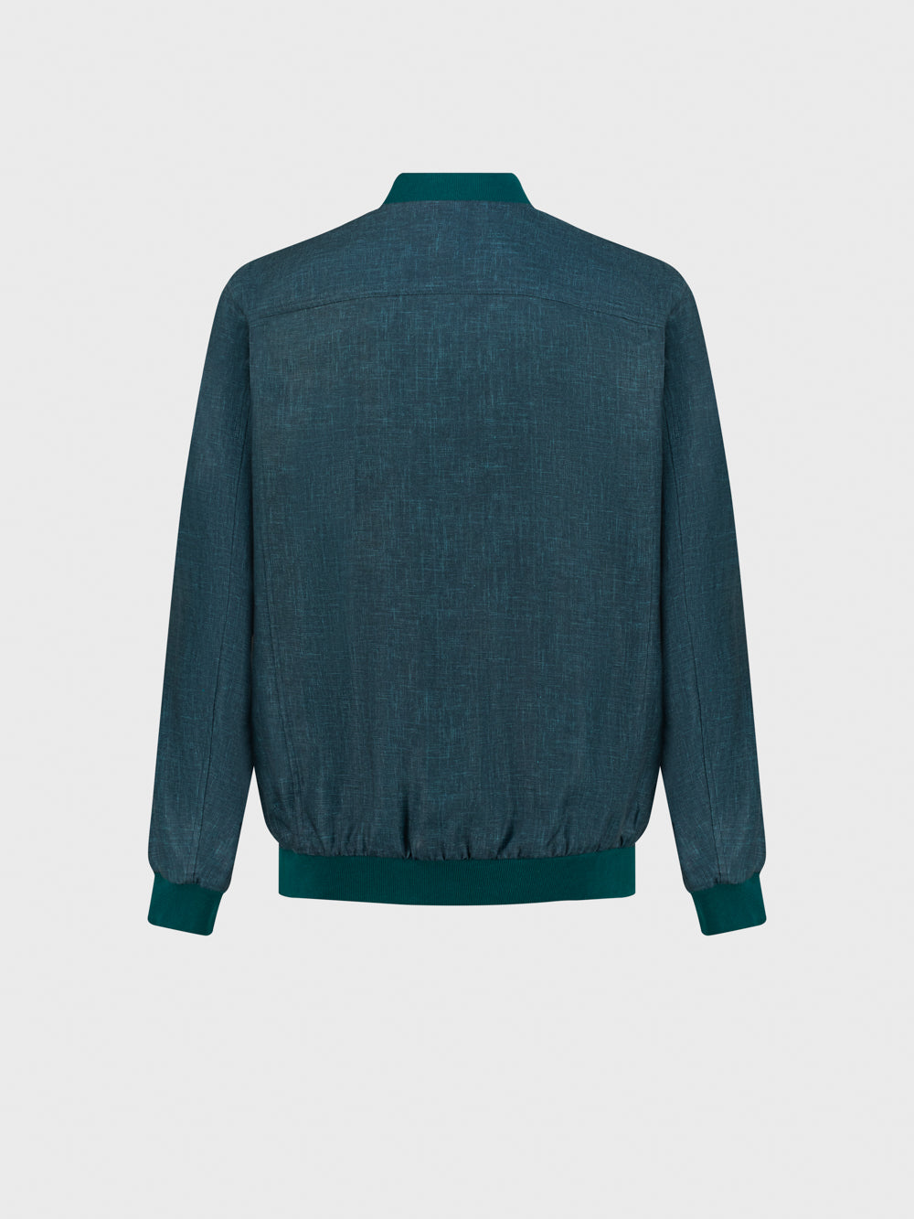 Ribbed Collar Linen Bomber Jacket - Deep Malachite