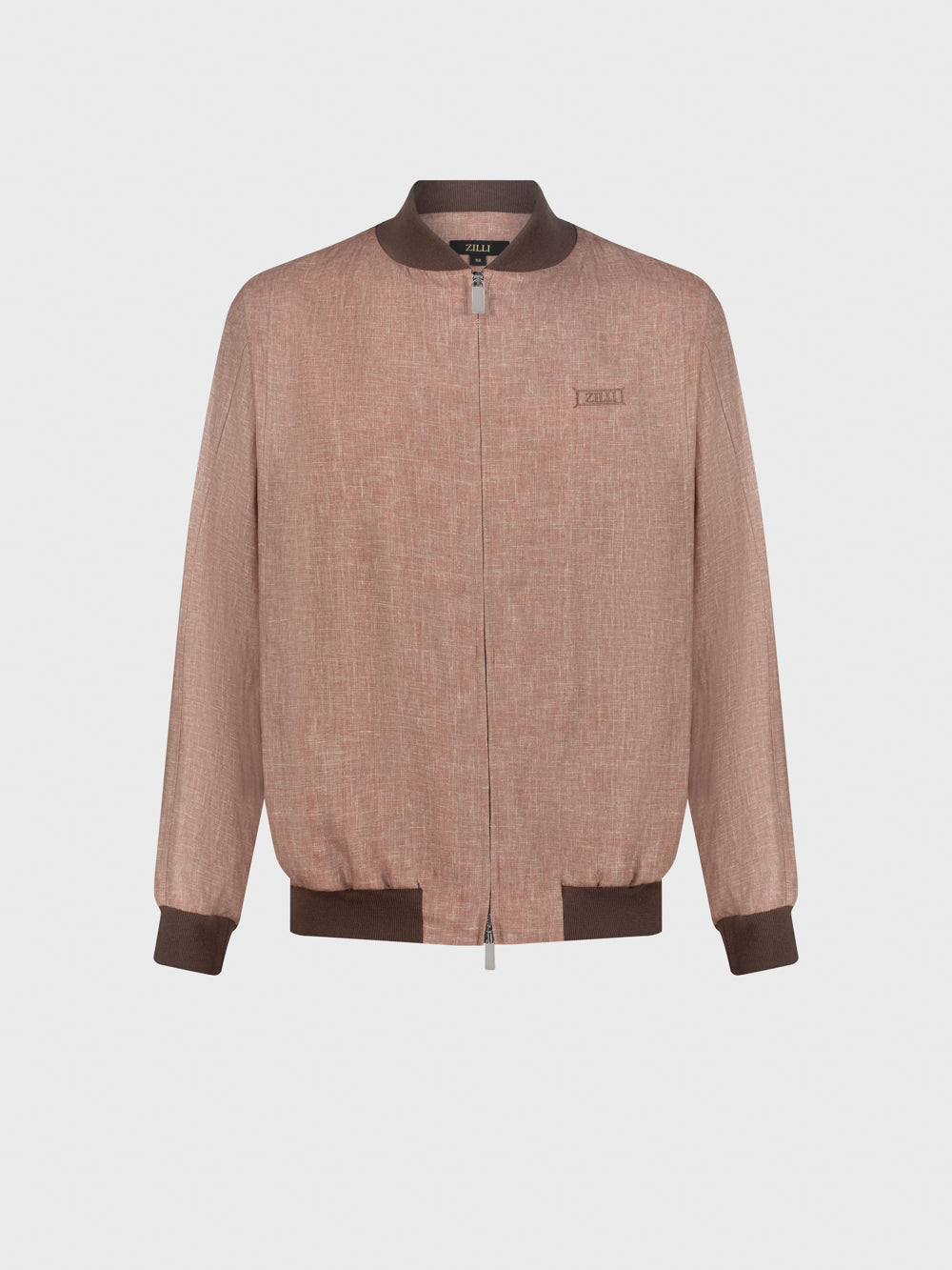 Ribbed Collar Linen Bomber Jacket - Pale Fawn