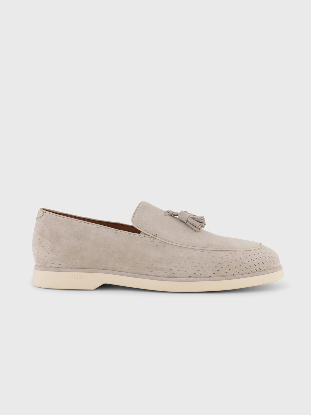 Fringed Tasselled Suede Loafers - Stone