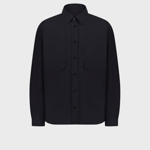 Single-Stitched Collar Cotton and Silk Shirt – Blue Navy