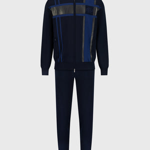 Two-Piece Geometric Pattern Jogging Suit - Blue Navy