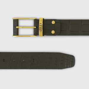 Gold-Finish 126 Buckle Crocodile Belt - Military