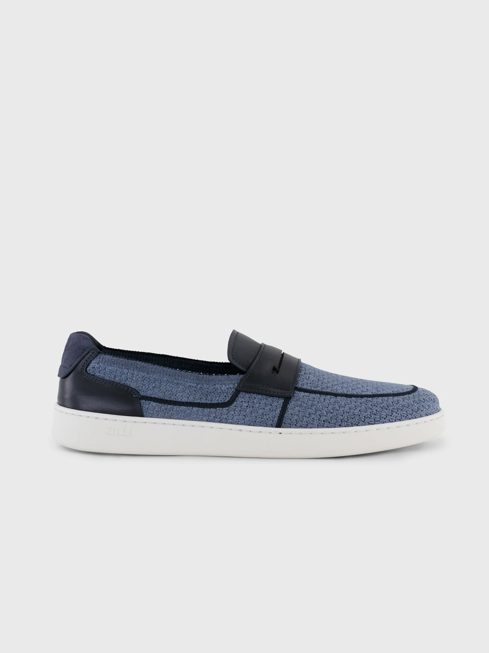 Leather and Linen Crochet Penny Loafers - Dark Navy
