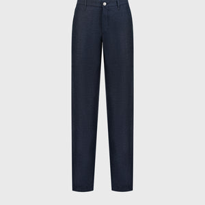 Slim Fit Linen Trousers - Blue Navy