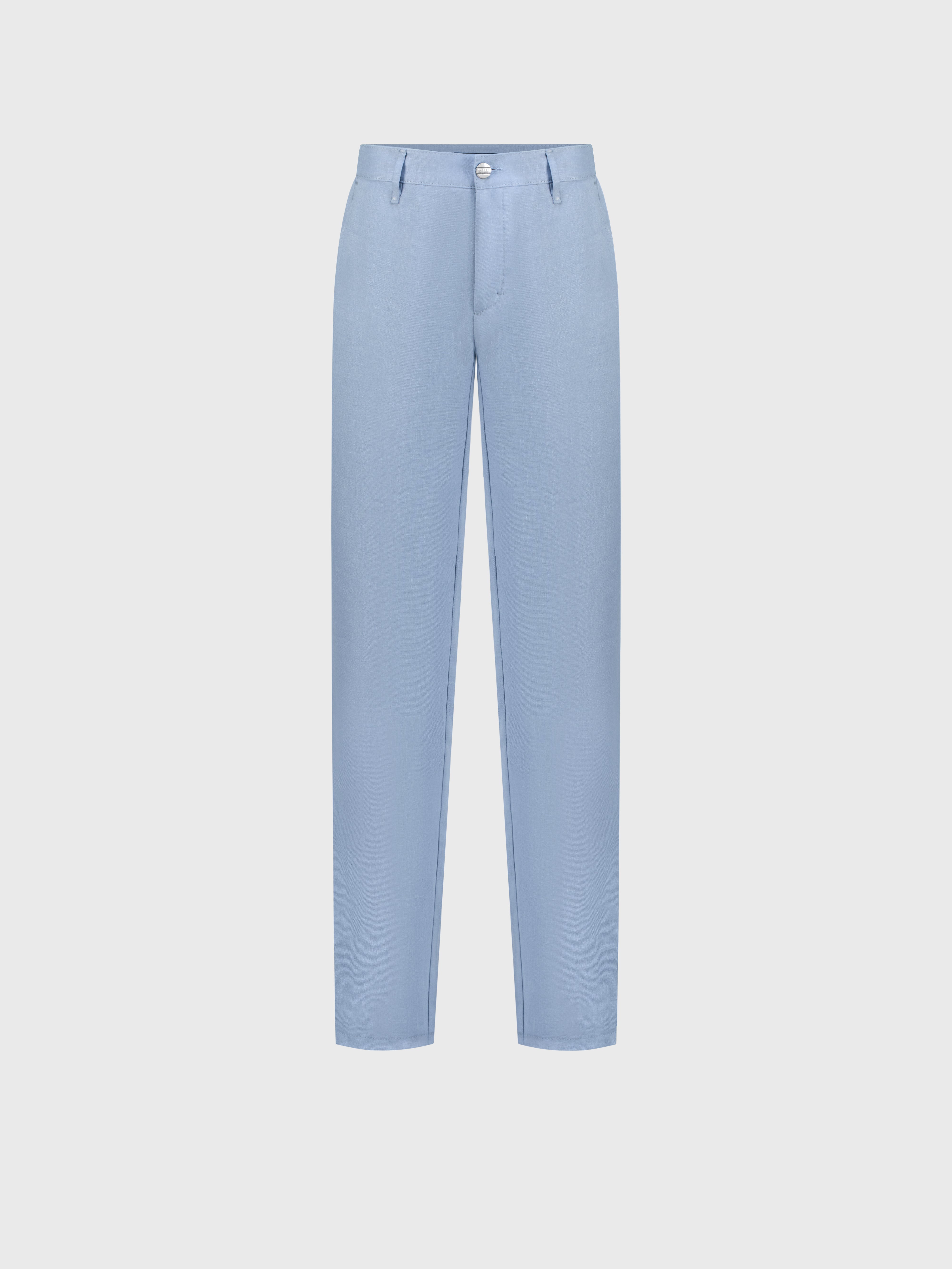 Slim Fit Linen Trousers - Blue Sky
