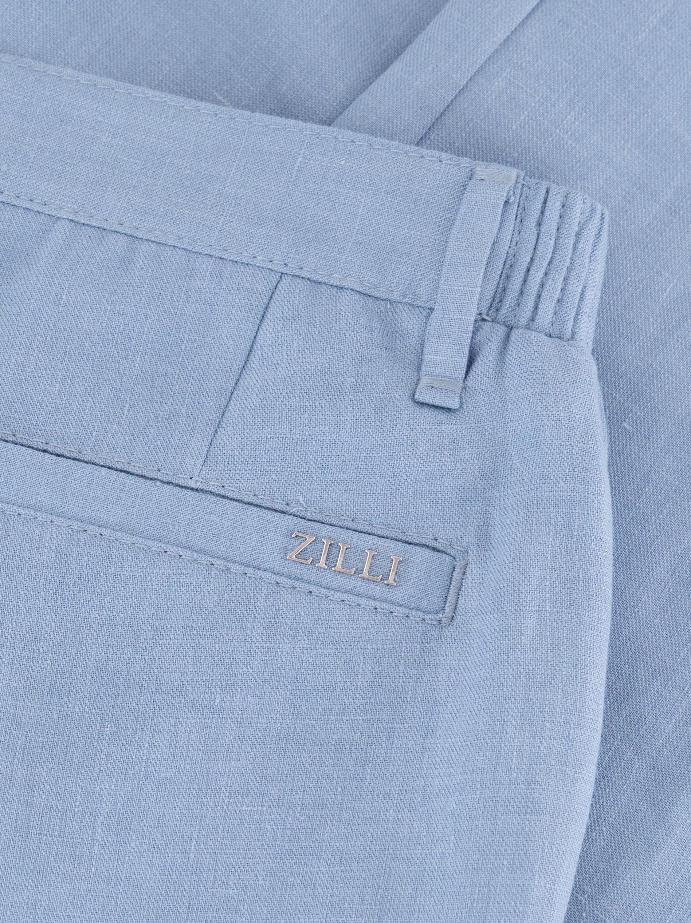 Slim Fit Linen Trousers - Blue Sky