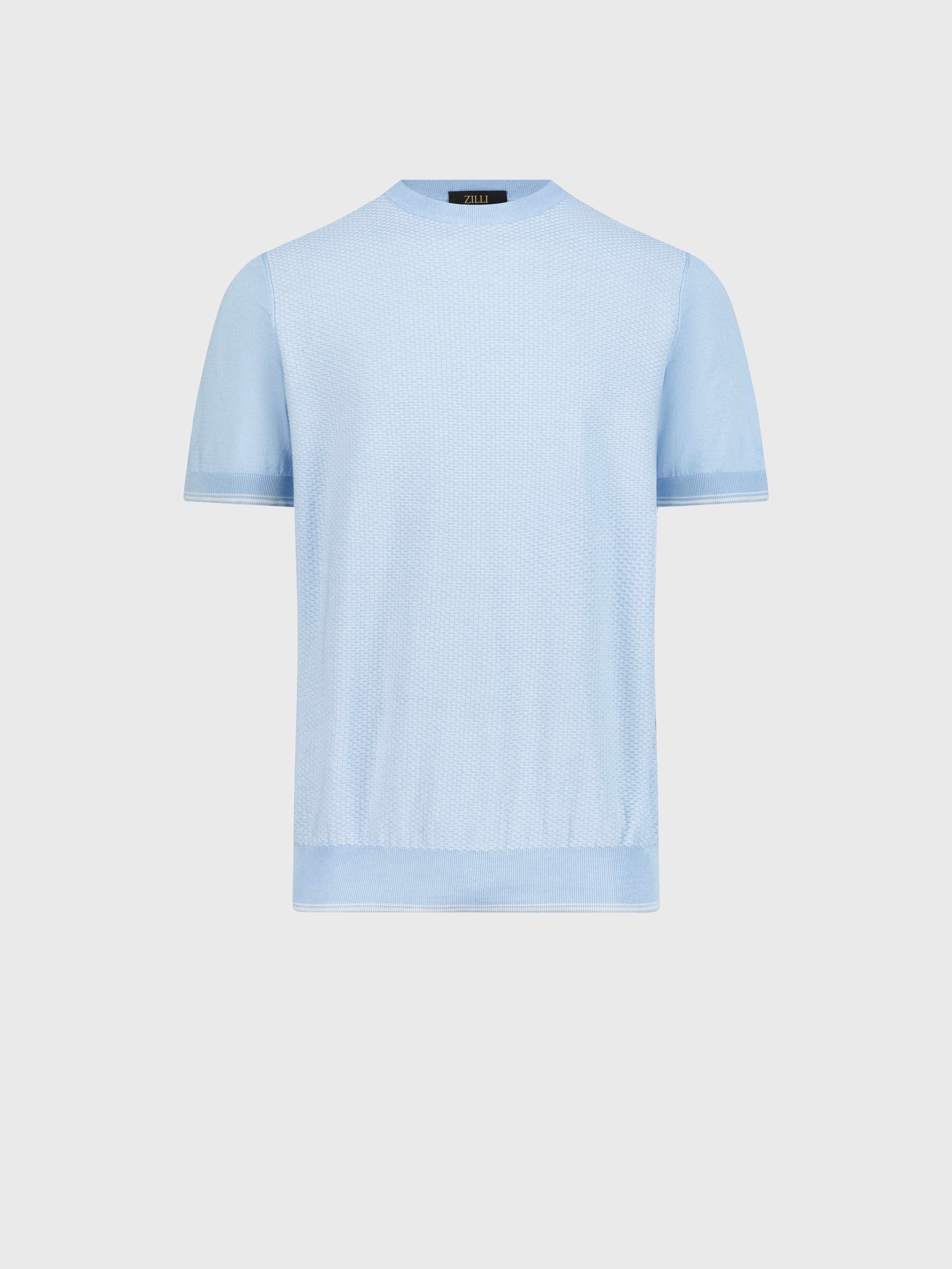 "Basket" Silk and Cotton Knit Shirt - Oxford Blue