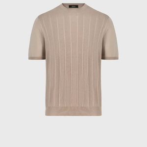 Silk-Knit Stripe Polo Shirt - Pale Fawn