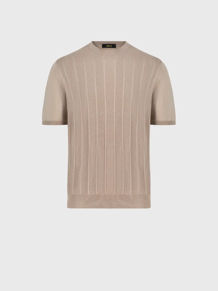 Silk-Knit Stripe Polo Shirt - Pale Fawn