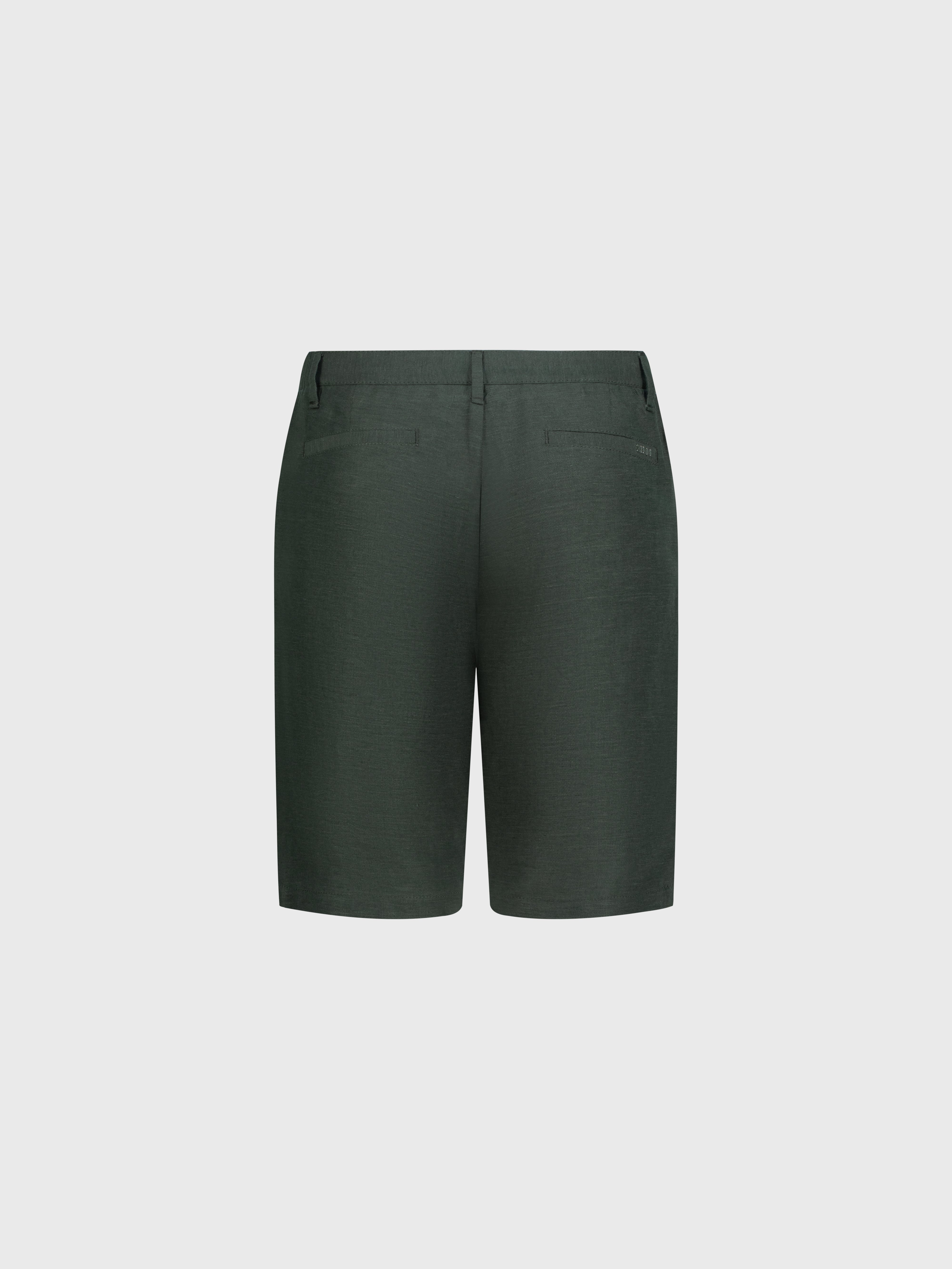 Linen Bermuda Shorts - Deep Military