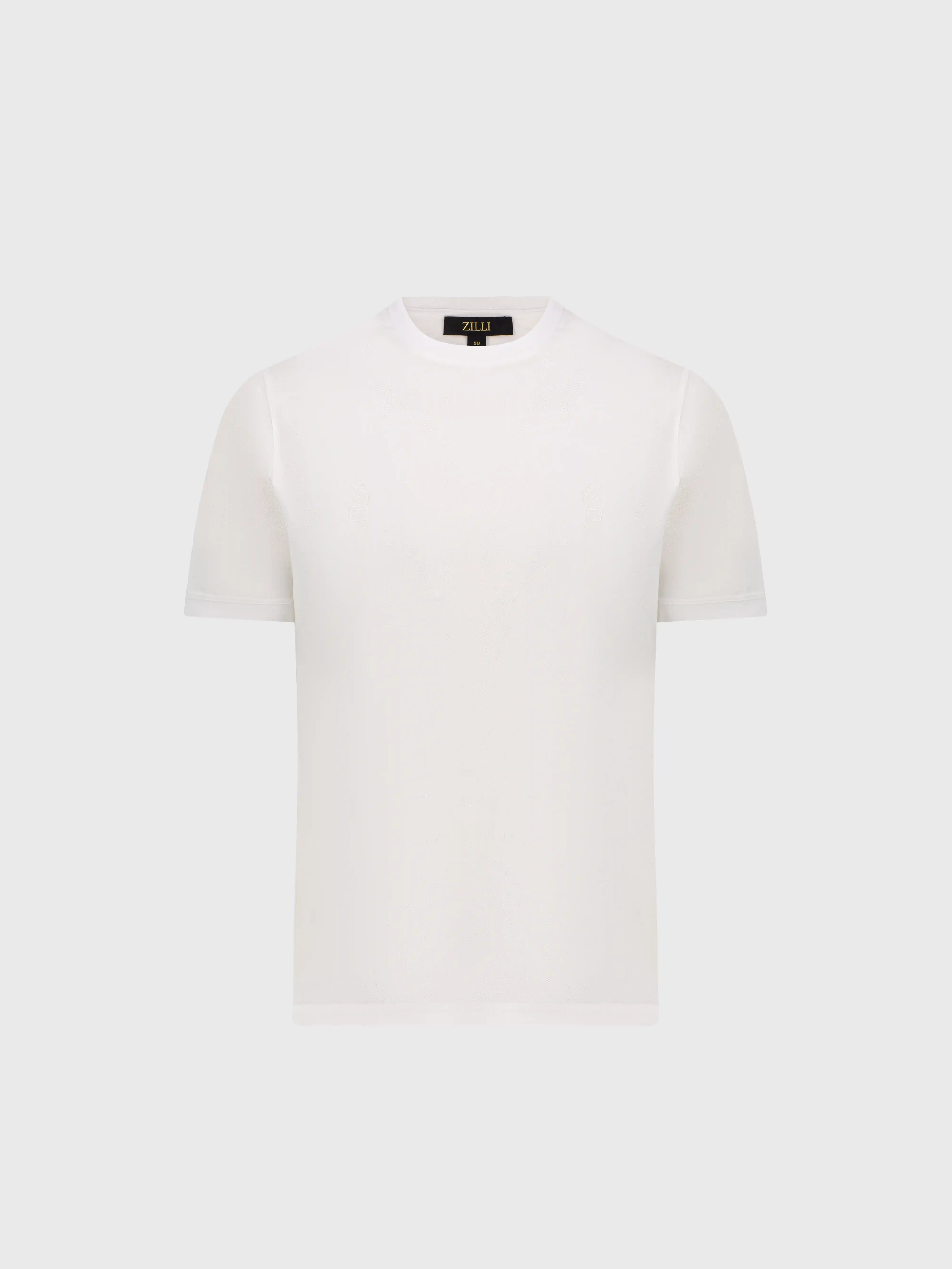 "ZILLI Crest" Embroidery Cotton T-Shirt - White