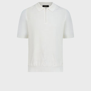 Silk and Cotton Knit Polo - Natural White