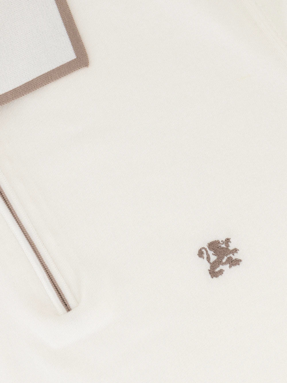 "ZILLI Club Lion" Embroidery Silk and Cotton Polo - Natural White