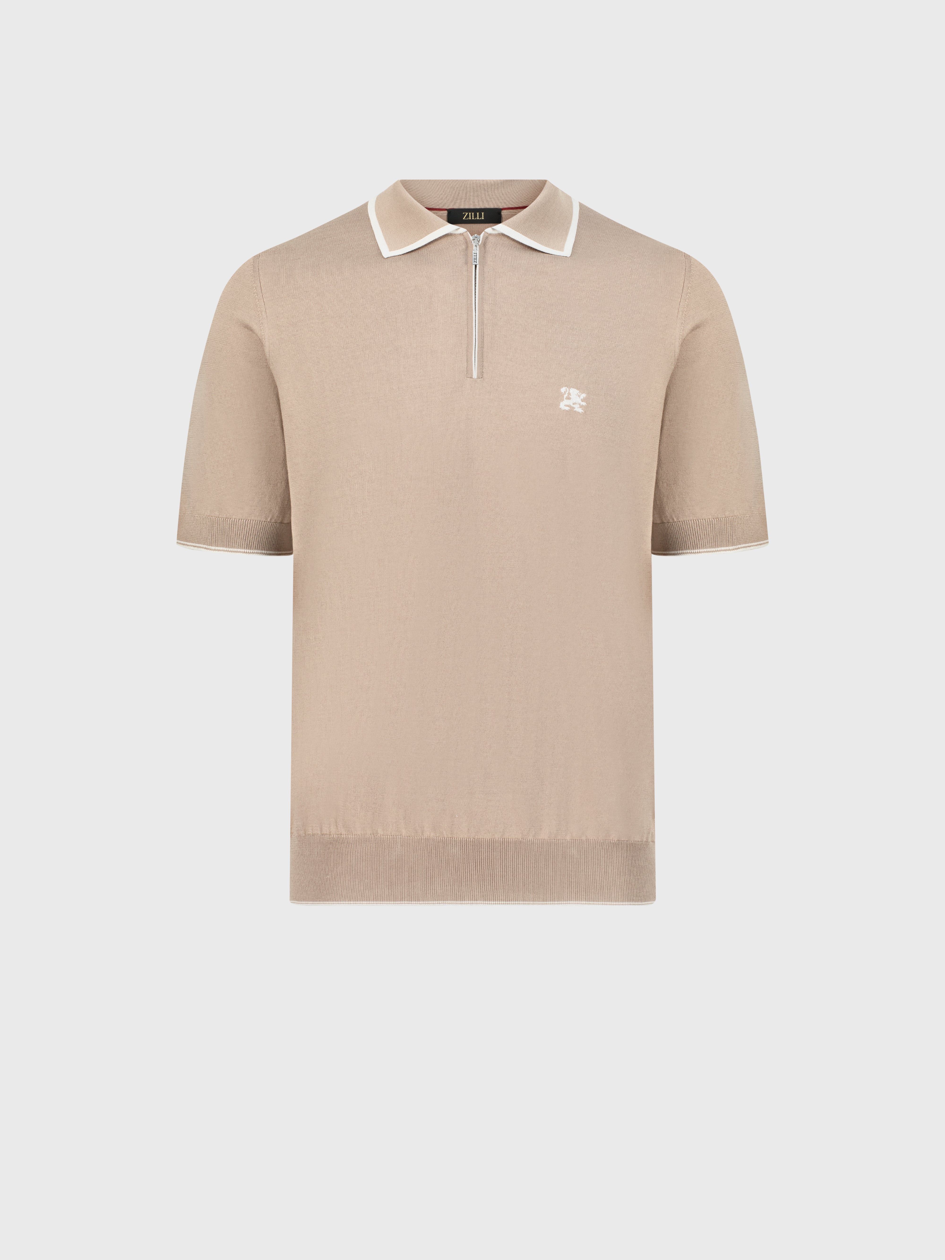 "Lion Piquet" Silk and Cotton Knit Polo - Pale Caramel