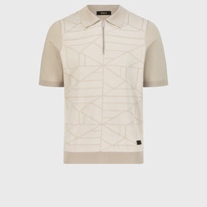 Geometric Pattern Silk-Knit Polo Shirt - Pale Fawn