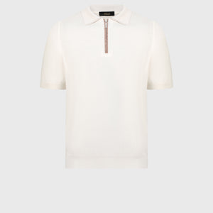 Crocodile-Detailed Silk and Cotton Polo - Natural White