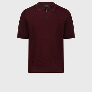 Diagonal Jacquard Weave Silk and Cotton Knit Polo - Deep Cherry
