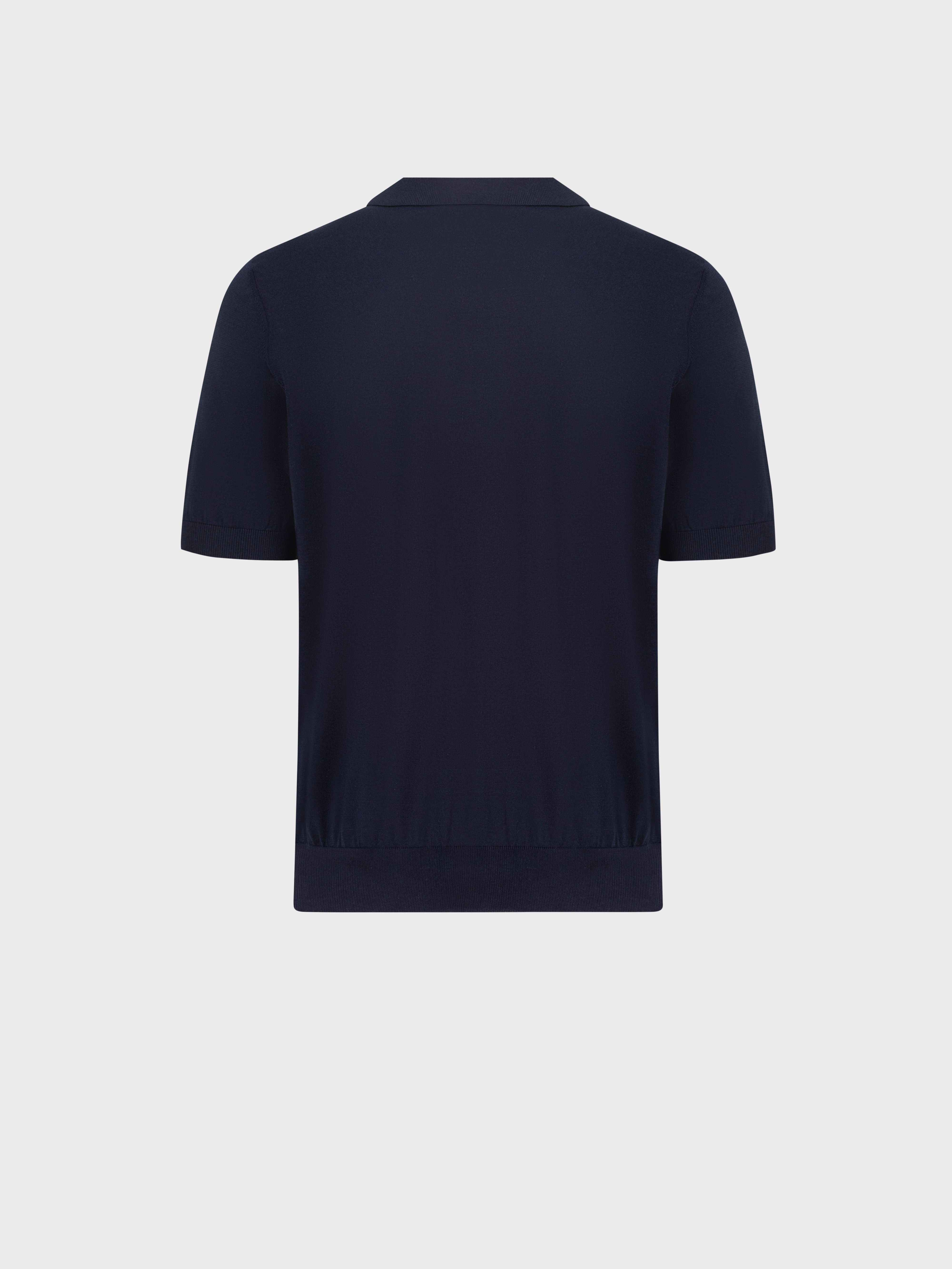 "Micro Lozenges" Silk and Cotton Knit Polo - Blue Navy