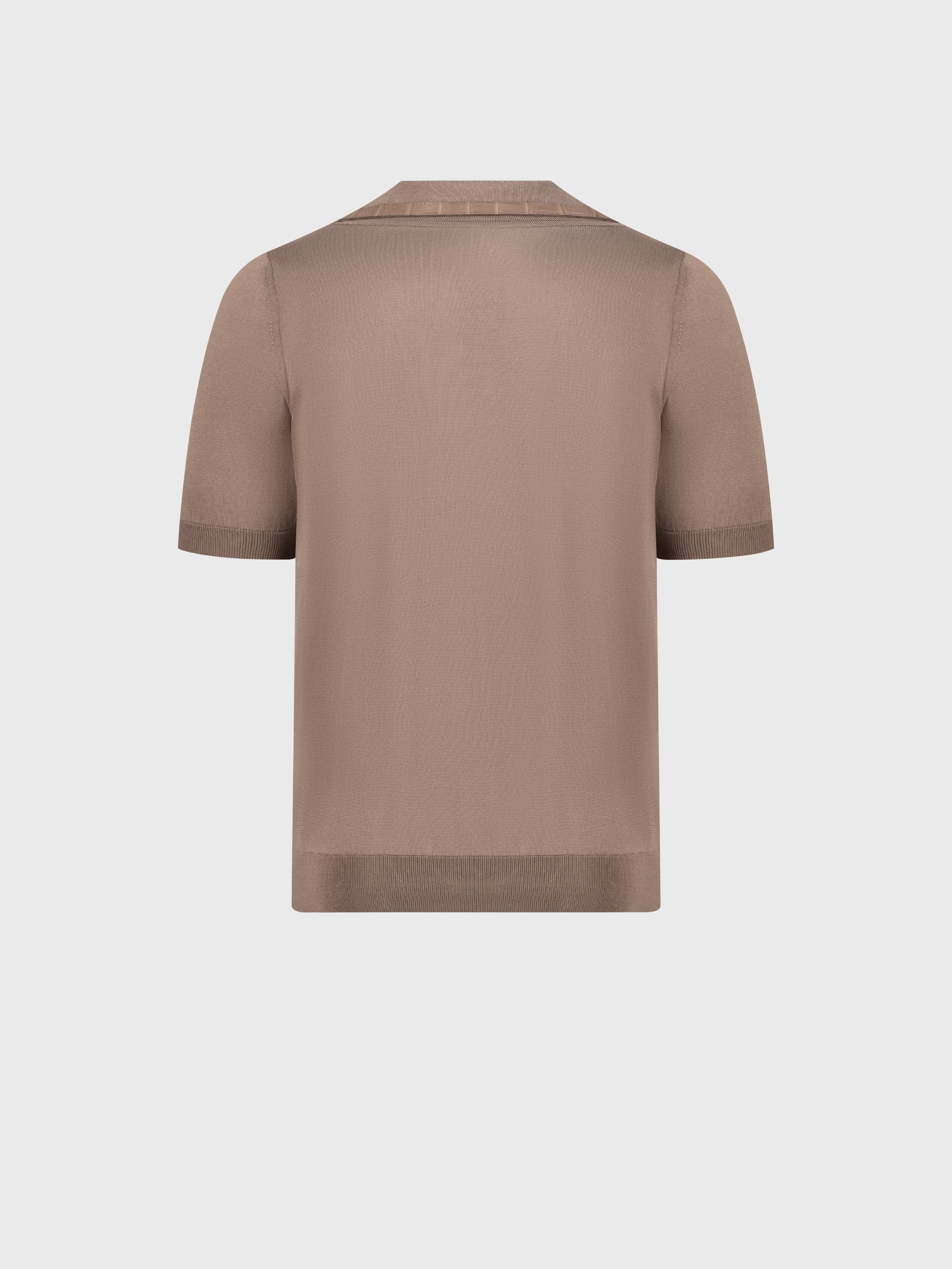 "Micro Lozenges" Crocodile-Detailed Silk Knit Polo - Pale Caramel