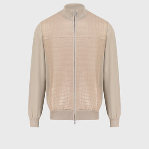 Leather Knit Bomber Jacket - Pale Fawn