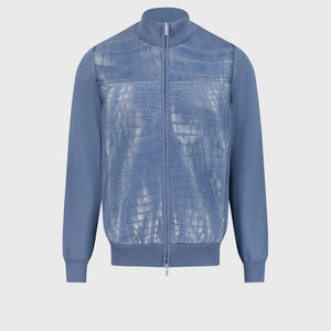 Leather Knit Bomber Jacket - Pale Blue Onyx