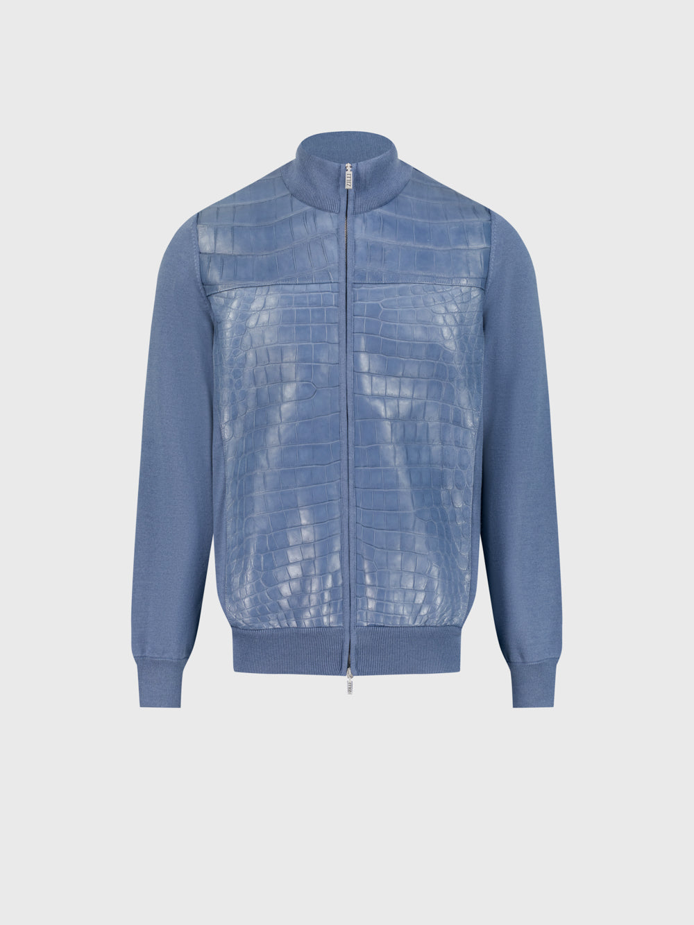 Leather Knit Bomber Jacket - Pale Blue Onyx