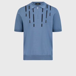 Geometric Pattern Silk-Knit Polo Shirt - Pale Blue Onyx